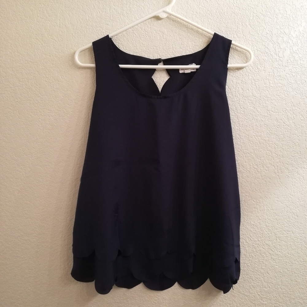 Maison Jules Navy Scalloped Tank Top